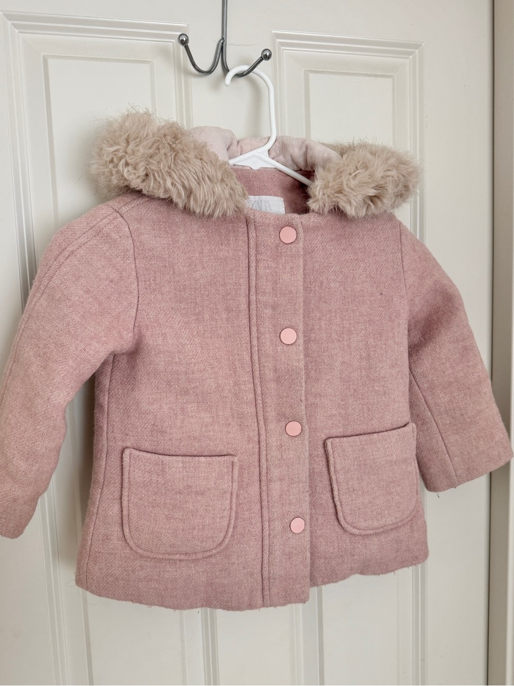 Girls' Pink Faux-Fur Trim Hooded Coat